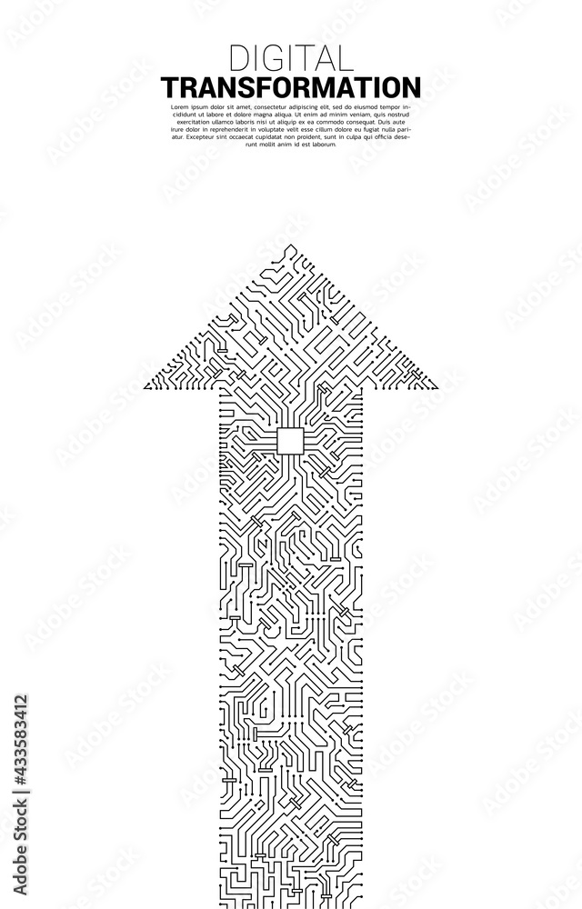 Poster arrow line from dot connect line circuit. concept of digital transformation of business.