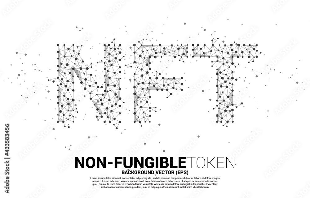 Poster vector ntf from polygon dot connect line. concept for non-fungible token market.