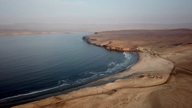 Panoramic of Paracas national reserve Barren coastal cliffs, Peru - Aerial