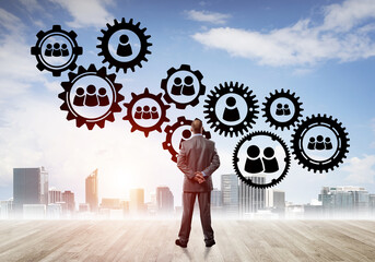 Social connection concept drawn on screen as symbol for teamwork and cooperation