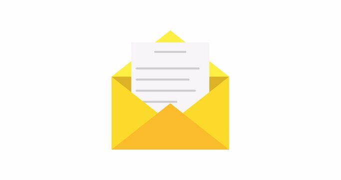 Animation of an envelope with a letter. Email or message concept. Alfa chanel. 4K
