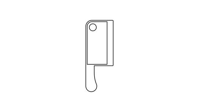 Black line Meat chopper icon isolated on white background. Kitchen knife for meat. Butcher knife. 4K Video motion graphic animation