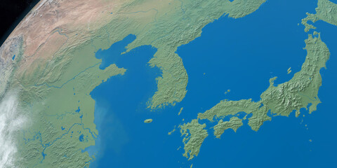 Korean Peninsula in planet earth, aerial view from outer space © Manuel Mata