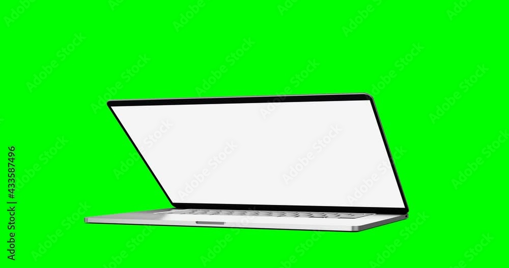 Poster laptop rotation with a blank screen with opening and display switching on. alpha channel mask for no