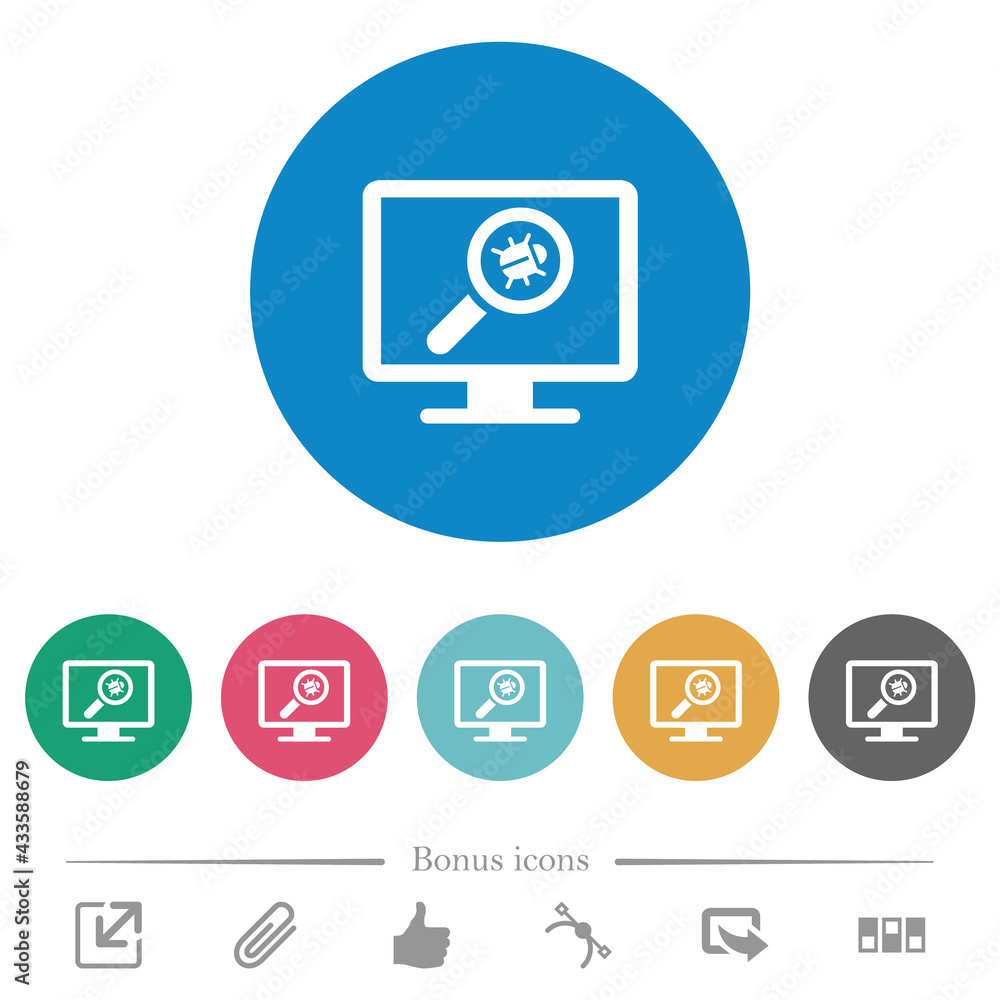 Poster virus scanning on computer flat round icons