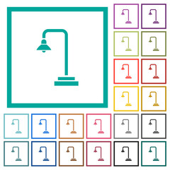 Street lamp flat color icons with quadrant frames