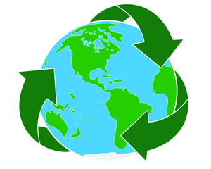 Circle Recycle Arrow Icon With Earth Globe Eco Friendly Symbol Vector