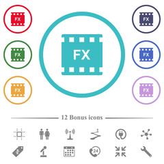 Movie effects flat color icons in circle shape outlines
