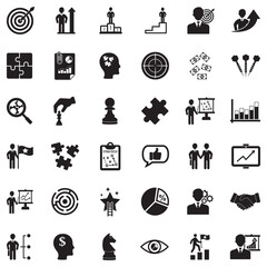 Strategy Icons. Black Flat Design. Vector Illustration.