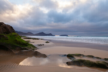 Landscape with coastal rocks. Beach of Porto Santo