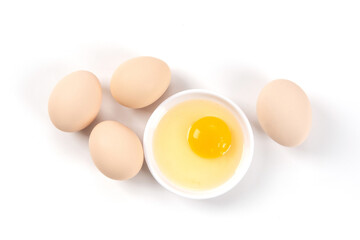  Raw native chicken eggs on white background