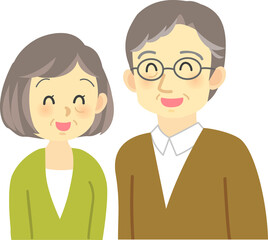 イラスト素材:老夫婦が向かい合って明るい表情で笑いあう幸せな場面
