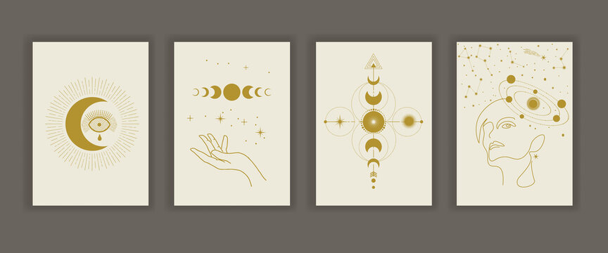 A set of esoteric illustrations with the image of the moon