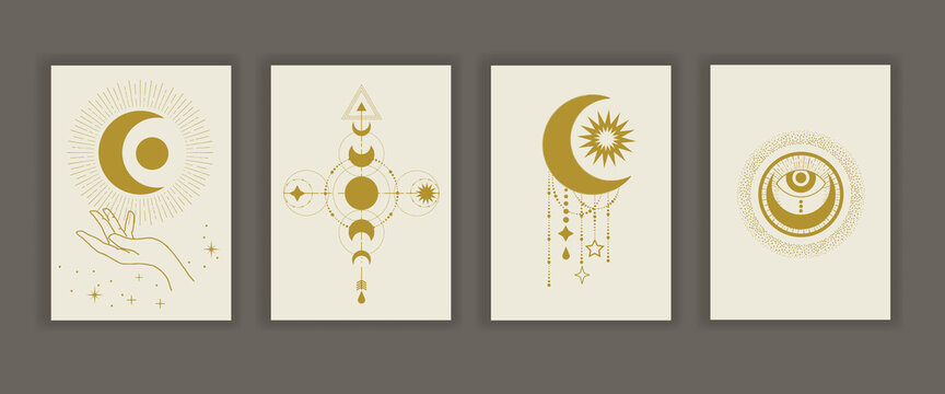 A set of esoteric illustrations with the image of the moon