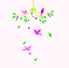 Vector illustration of Tree Branches and The Birds Around