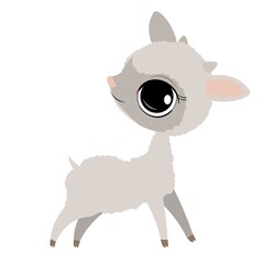 Little baby lamb. Ram. Sheep. Isolated object on a white background. Cheerful kind animal child. Cartoons flat style. Funny. Vector