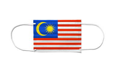 Flag of Malaysia on a disposable surgical mask. White background