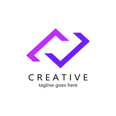 abstract logo two letter C in purple and pink color