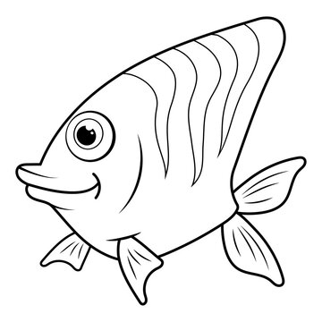 Colorless cartoon Butterfly fish. Coloring pages. Template page for coloring book of funny sea fish for kids. Coral Fish. Practice worksheet or antistress page for child. Cute outline education game.