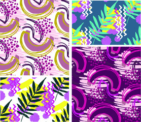 Creative doodle art seamless pattern with different shapes and textures. Collage. Vector