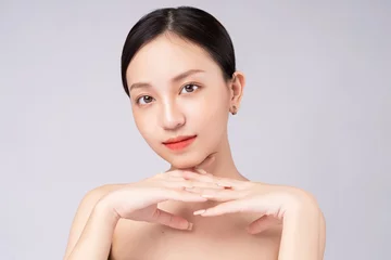 Fotobehang Beautiful Asian woman feels happy with beautiful healthy skin © Timeimage