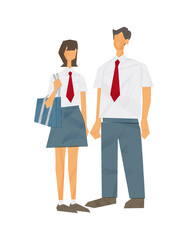  男子と女子の高校生 手描きベクターイラスト