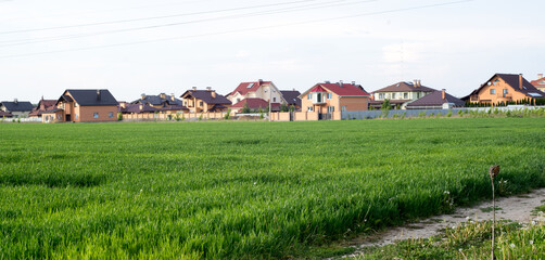 Obraz premium Fresh green grass near newly builded house