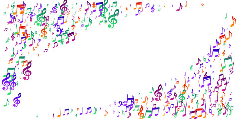 Music note symbols vector design. Audio recording signs placer. Digital music pattern. Creative note symbols elements with treble clef. Birthday card background.