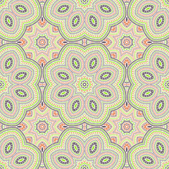 Ottoman ethnic mosaic vector seamless ornament. Batik patchwork design. Modern asian motif. Interior print design. Flower and leaves composition.