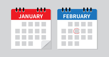 Calendar icon. Mark the date. Schedule icon isolated on gray background. Flat design. Vector illustration.
