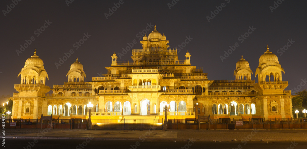 Sticker Albert Hall Museum located in Jaipur, India during nighttime