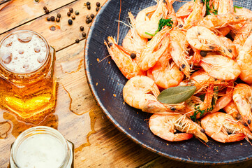 Boiled shrimp and fresh beer