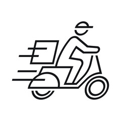 Shipping fast delivery man riding motorcycle icon symbol, Pictogram thin line design for apps and websites, Isolated on white background, Vector illustration