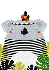 Poster. cartoon koala. white background. Cartoon character. Beautiful koala