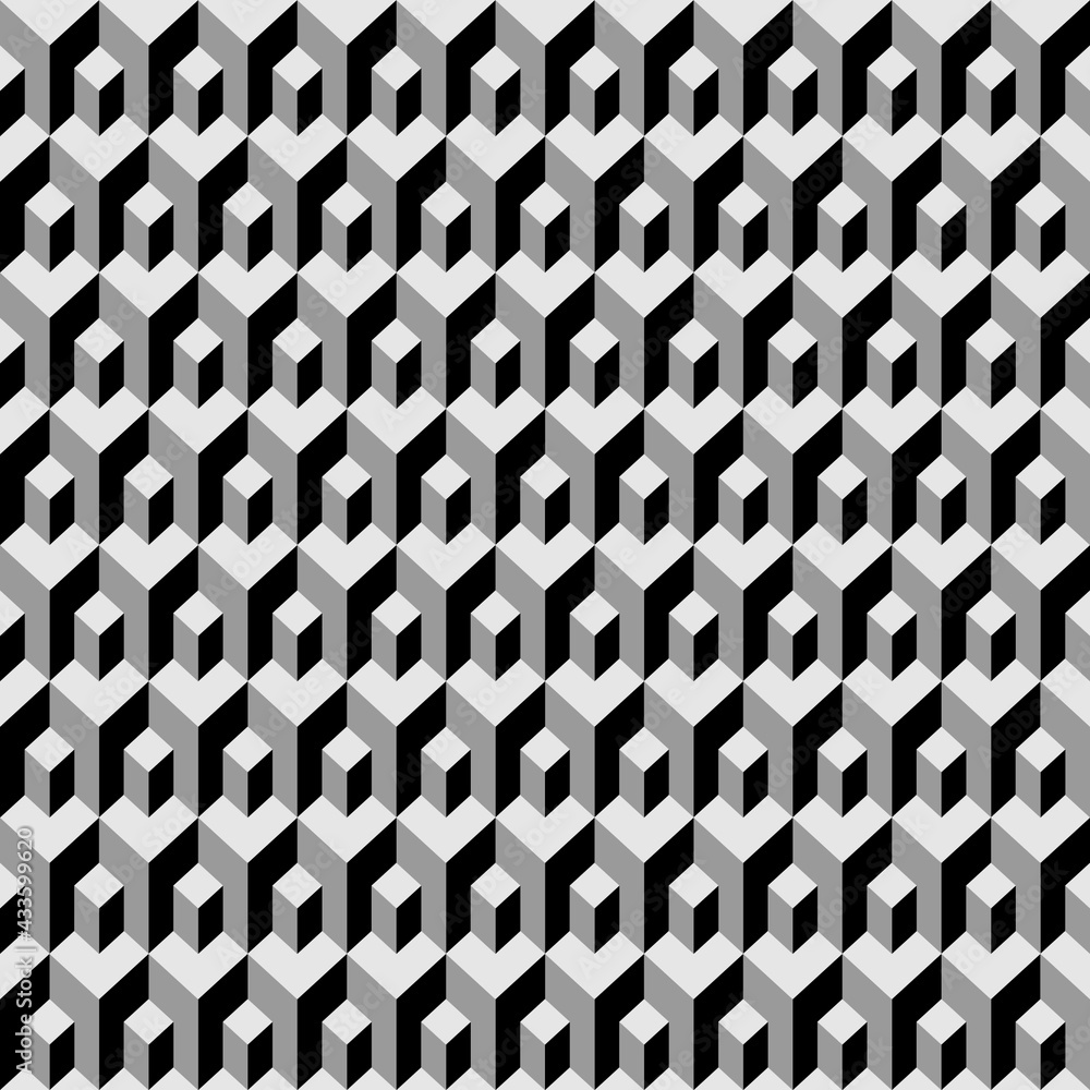 Poster abstract seamless pattern of gray cubes and hexagons. repeating geometric tiles with 3 dimensional c