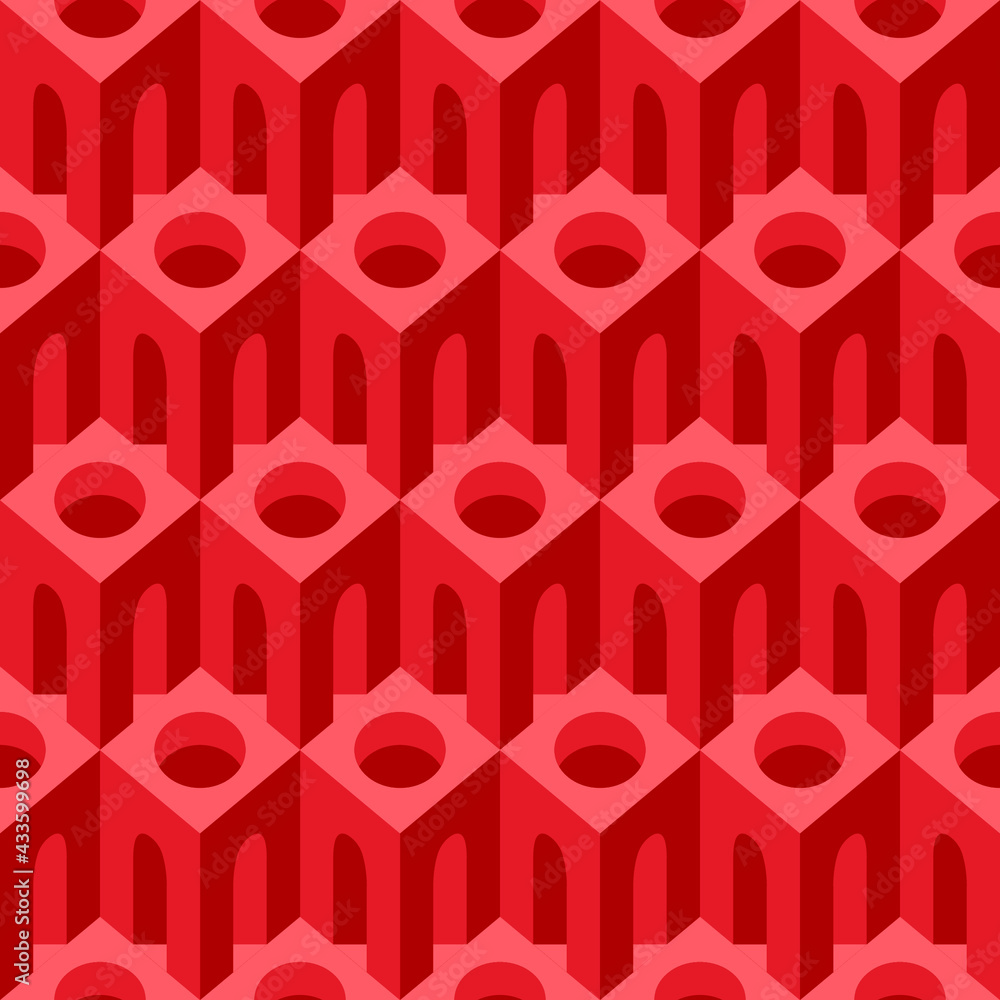 Poster red seamless pattern with architectural elements. geometric background, suitable for wrapping paper,
