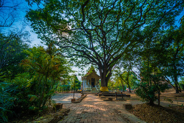 Wat Chet Yot or Wat Photharam Maha Wihan, seven pagoda temple It is a major tourist attraction in Chiang Mai, Thailand.with evening,Temple in Chiang Mai.