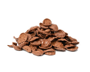 Obraz premium pile of chocolate cornflakes isolated on white background, dry morning breakfast