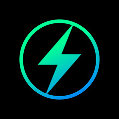 Lightning electric icon, Bolt circle symbol, Power charging energy sign, Isolated on black background, Vector illustration
