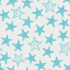 Fototapeta na wymiar Starfish seamless vector pattern, hand drawn doodle