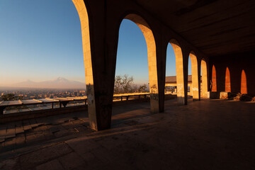 abandoned building with mountain views