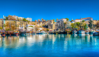 Fototapeta premium Antalya old harbour view. Harbour is populer tourist attraction in Antalya