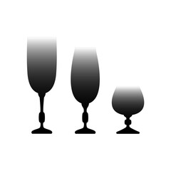 Glasses for champagne, for tasting, for cognac on a white background.