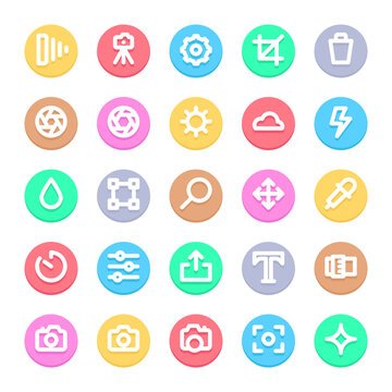 Circle color outline icons for camera.