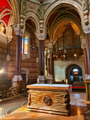 Splendid interior of the basilica of Ars-sur-Formans, center of France. Catholic church, village of...