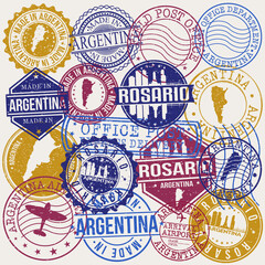 Rosario Argentina Set of Stamps. Travel Stamp. Made In Product. Design Seals Old Style Insignia.