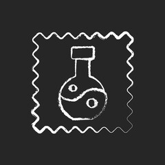 Synthetic fabric property chalk white icon on black background. Fiber label. Artificial fiber. Special textile property. Man made tissue type. Isolated vector chalkboard illustration