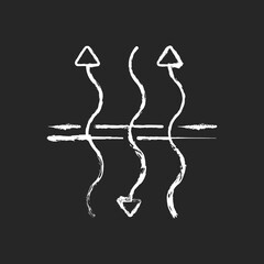 Breathable fabric chalk white icon on black background. Air penetration property. Air flow passes through clothing. Allow perspiration fiber ability. Isolated vector chalkboard illustration