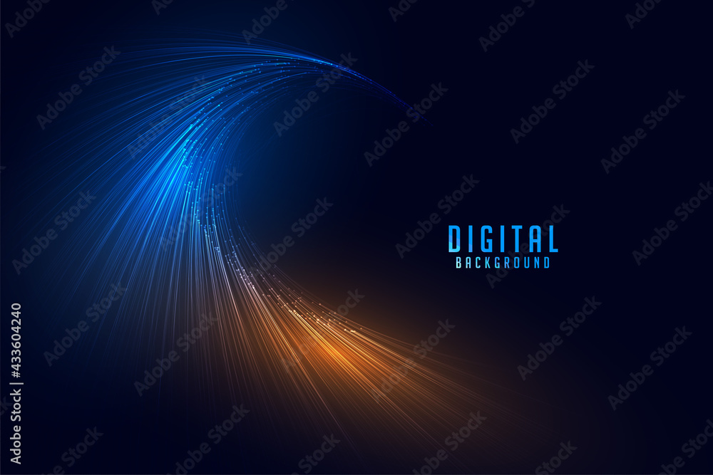 Wall mural flowing digital particle lines technology background