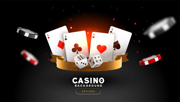 casino background with playing card dice and flying chips